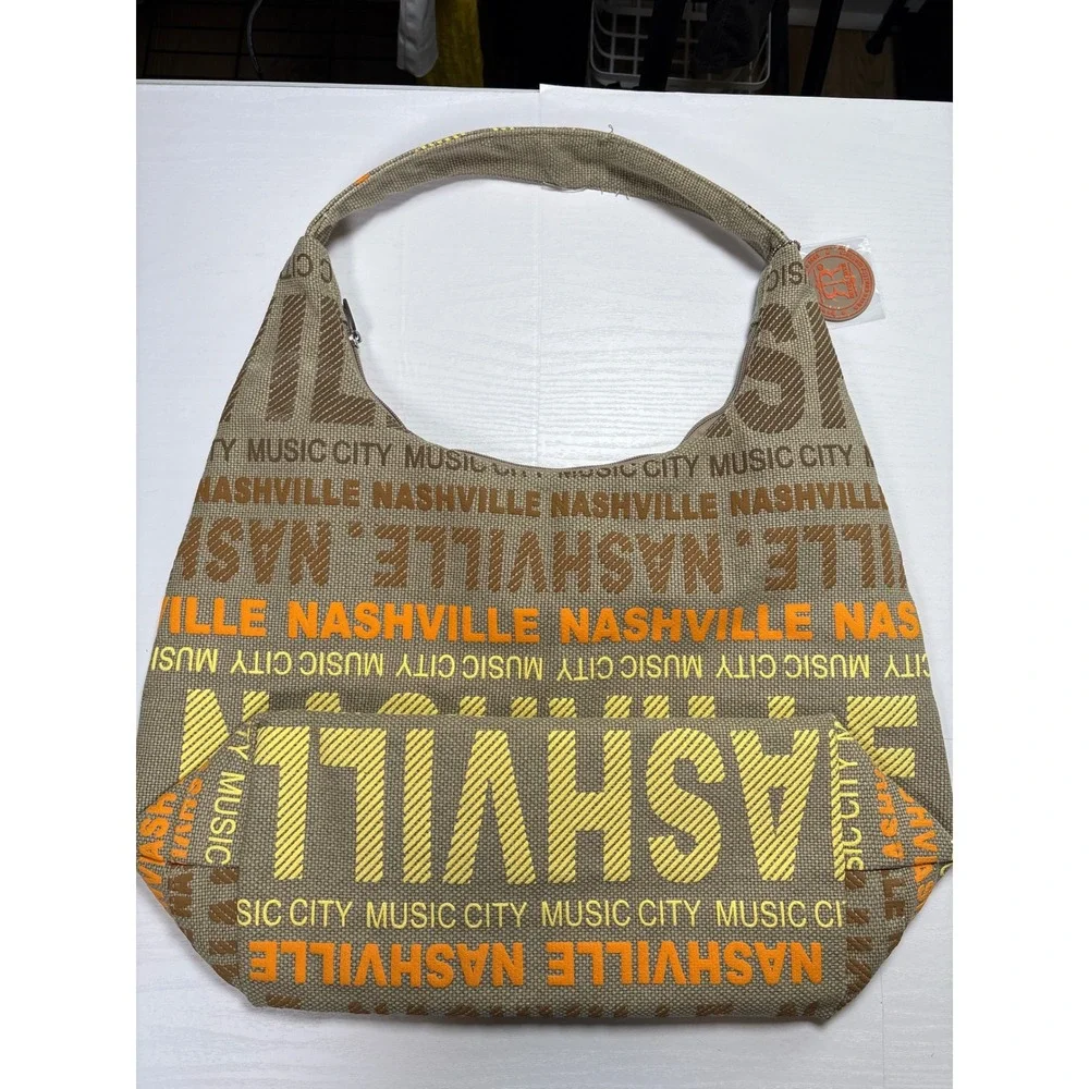 Robin Ruth Nashville Music City Hobo Bag Tan Orange Canvas Shoulder Bag NEW Zip